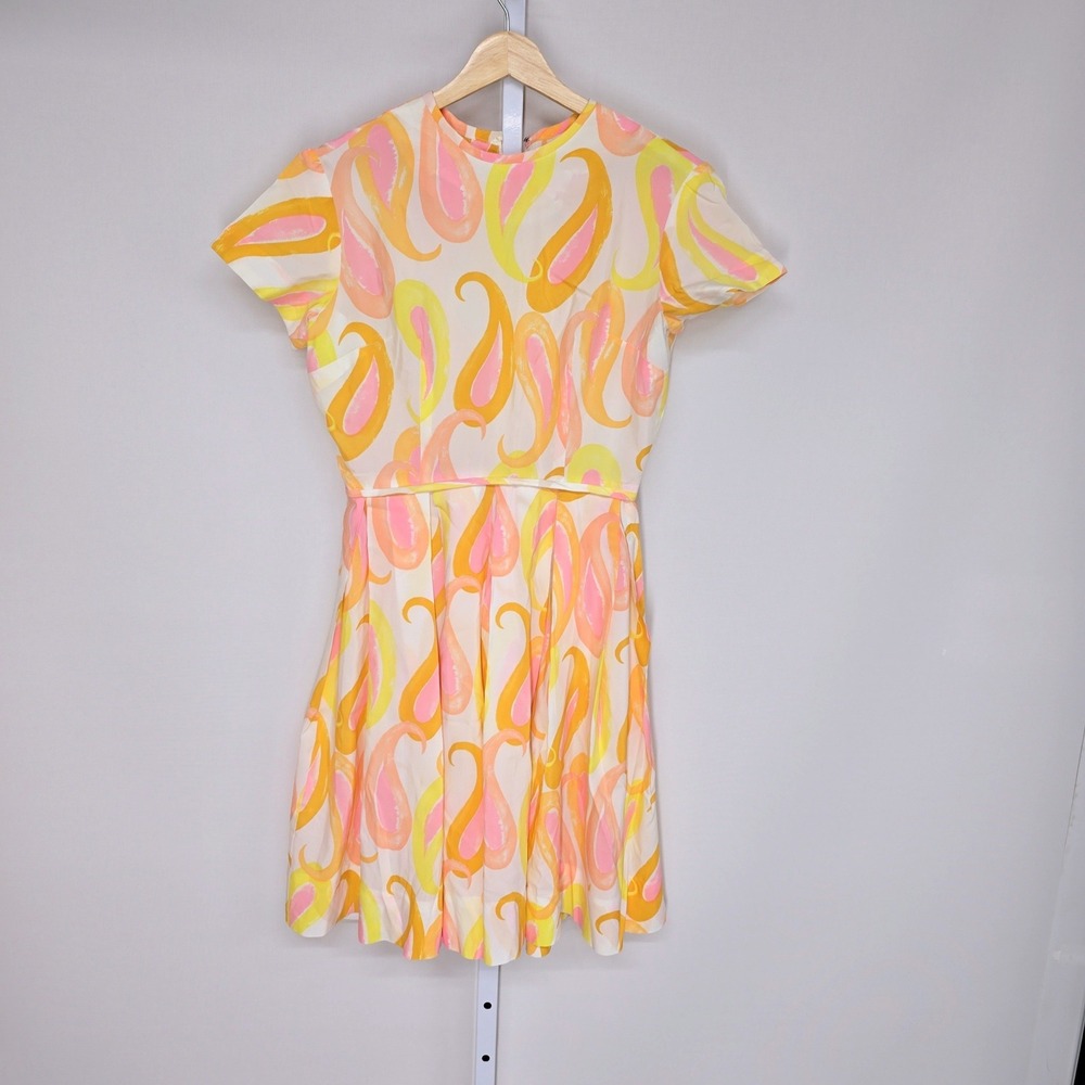 Vintage Sue Brett Junior Dress Pink Yellow Orange Paisley Mod Fit Flare 60s 70s